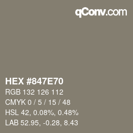 颜色代码: HEX #847E70 | qconv.com