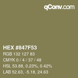 颜色代码: HEX #847F53 | qconv.com