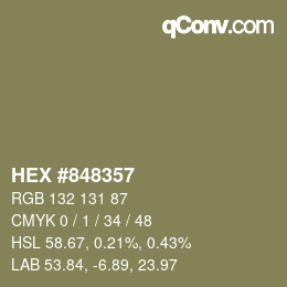 カラーコード: HEX #848357 | qconv.com