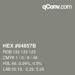 Color code: HEX #84857B | qconv.com