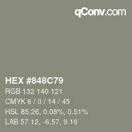 Farbcode: HEX #848C79 | qconv.com