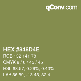 Color code: HEX #848D4E | qconv.com