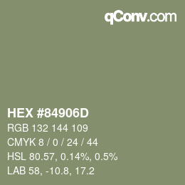 カラーコード: HEX #84906D | qconv.com
