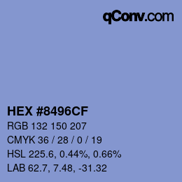 カラーコード: HEX #8496CF | qconv.com
