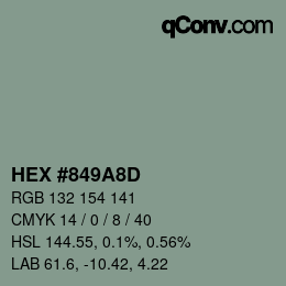 颜色代码: HEX #849A8D | qconv.com