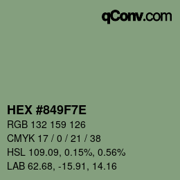 Color code: HEX #849F7E | qconv.com