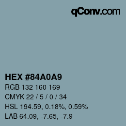 颜色代码: HEX #84A0A9 | qconv.com