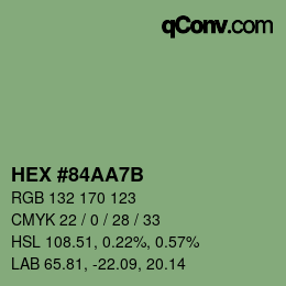颜色代码: HEX #84AA7B | qconv.com