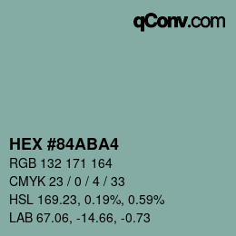 Farbcode: HEX #84ABA4 | qconv.com