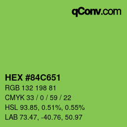 Code couleur: HEX #84C651 | qconv.com