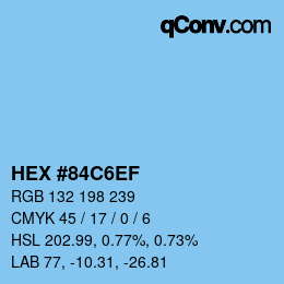 カラーコード: HEX #84C6EF | qconv.com