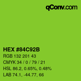 カラーコード: HEX #84C92B | qconv.com