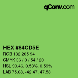 カラーコード: HEX #84CD5E | qconv.com
