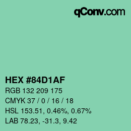 カラーコード: HEX #84D1AF | qconv.com