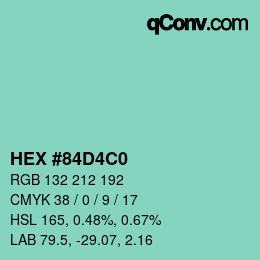 カラーコード: HEX #84D4C0 | qconv.com
