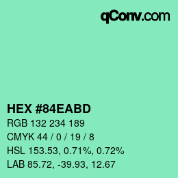 カラーコード: HEX #84EABD | qconv.com