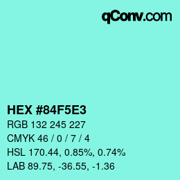 Color code: HEX #84F5E3 | qconv.com