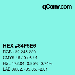 Color code: HEX #84F5E6 | qconv.com