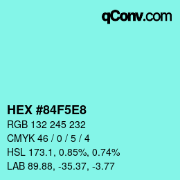 Color code: HEX #84F5E8 | qconv.com
