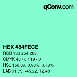 カラーコード: HEX #84FECE | qconv.com