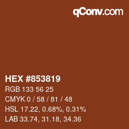 颜色代码: HEX #853819 | qconv.com