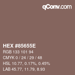 Color code: HEX #85655E | qconv.com