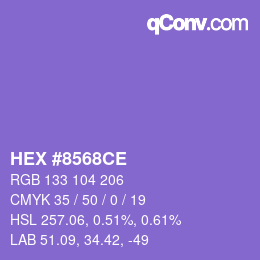 Color code: HEX #8568CE | qconv.com