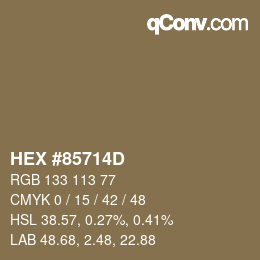 Code couleur: HEX #85714D | qconv.com