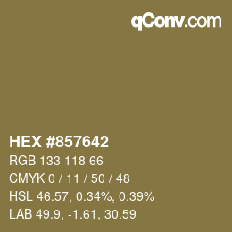 Color code: HEX #857642 | qconv.com