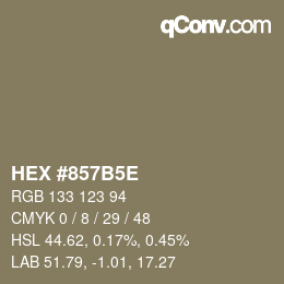 Code couleur: HEX #857B5E | qconv.com