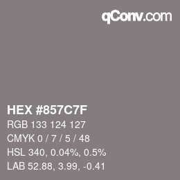 Farbcode: HEX #857C7F | qconv.com