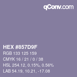 Color code: HEX #857D9F | qconv.com