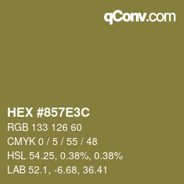 Color code: HEX #857E3C | qconv.com
