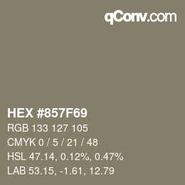 颜色代码: HEX #857F69 | qconv.com