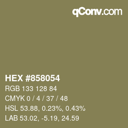 Color code: HEX #858054 | qconv.com