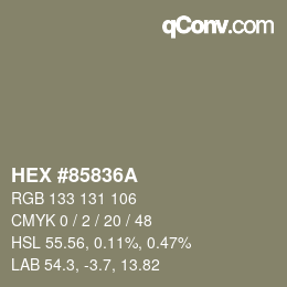 Color code: HEX #85836A | qconv.com