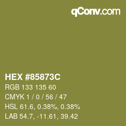 カラーコード: HEX #85873C | qconv.com