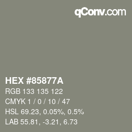 颜色代码: HEX #85877A | qconv.com