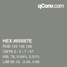 Color code: HEX #85887E | qconv.com