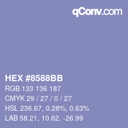 Color code: HEX #8588BB | qconv.com