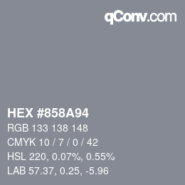 Farbcode: HEX #858A94 | qconv.com