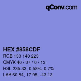 Color code: HEX #858CDF | qconv.com