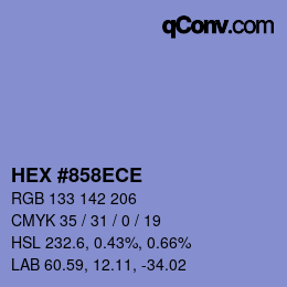Color code: HEX #858ECE | qconv.com