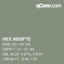 Color code: HEX #858F7E | qconv.com