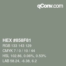 カラーコード: HEX #858F81 | qconv.com