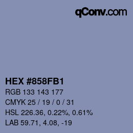 Color code: HEX #858FB1 | qconv.com