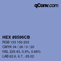 Color code: HEX #8596CB | qconv.com