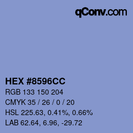 Color code: HEX #8596CC | qconv.com