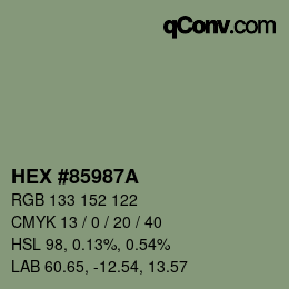 Color code: HEX #85987A | qconv.com