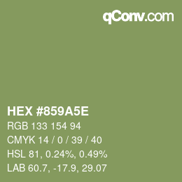 Farbcode: HEX #859A5E | qconv.com